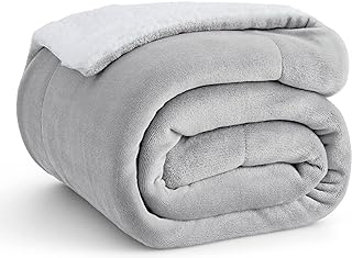 Bedsure Sherpa Fleece Throw Blanket - Fluffy Microfiber Solid Blankets for Bed and Couch Double/Twin Size, Light Grey, 150x200cm