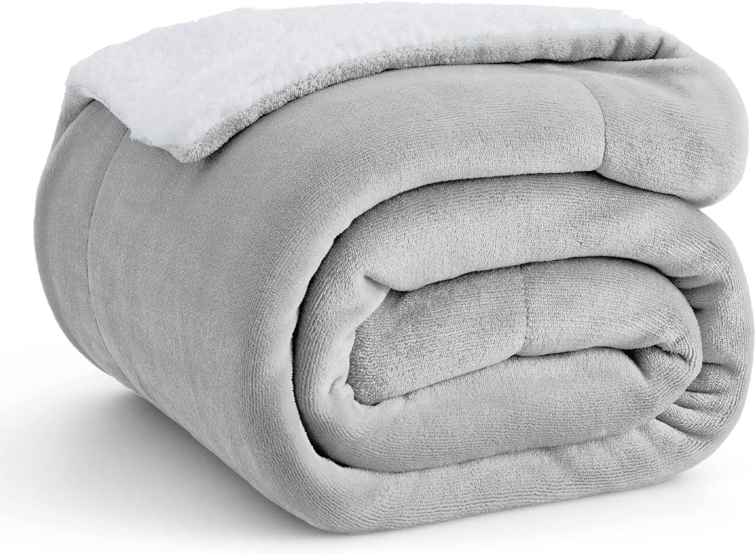 Bedsure Sherpa Fleece Throw Blanket - Fluffy Microfiber Solid Blankets for Bed and Couch Double/Twin Size, Light Grey, 150x200cm-0