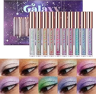 10 Pcs Liquid Glitter Eyeshadow Metallic Shimmer Glitter Eyeshadow Sweatproof Makeup Set, Matte Glitter Highly Pigmented Blending,Perfect For Woman & Girl (#B)