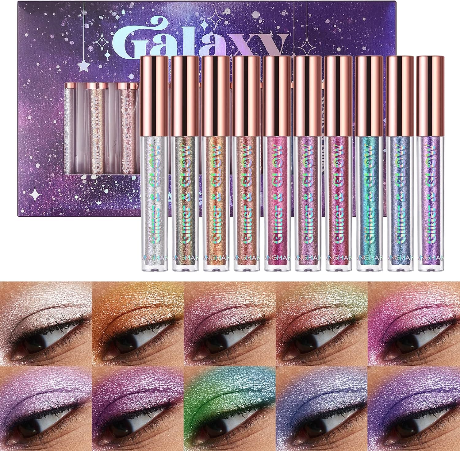 10 Pcs Liquid Glitter Eyeshadow Metallic Shimmer Glitter Eyeshadow Sweatproof Makeup Set, Matte Glitter Highly Pigmented Blending,Perfect For Woman & Girl (#B)-0