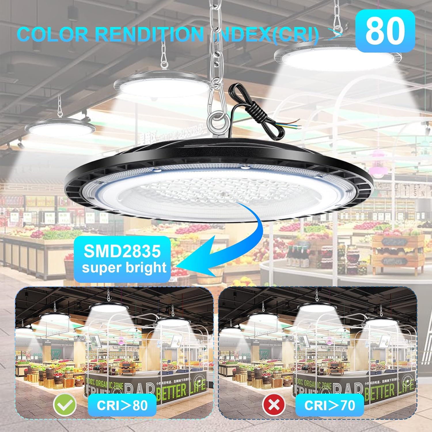 ZXICH 100W UFO LED High Bay Light,10000LM Industrial UFO Lamp, 6000K-6500K Daylight White LED Warehouse Lighting, IP65 Waterproof Commercial Bay Lighting Shop Area Workshop Garage (4 Pack, 100W)-4