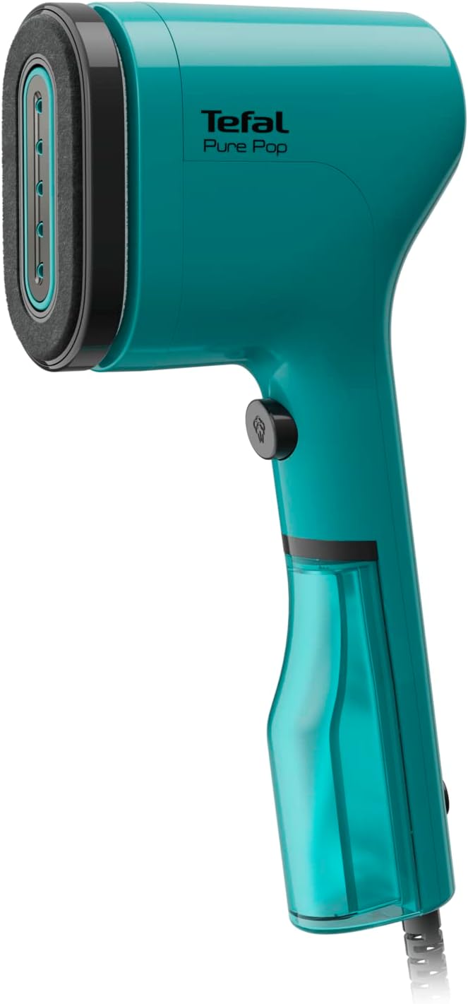 Tefal Pure Pop Slim Handheld Clothes Steamer, No Ironing Board Needed, Ready to Use in 15 Seconds, 70ml Detachable Water Tank, Travel Iron, Garment Steamer, Green, DT2024, Teal-1