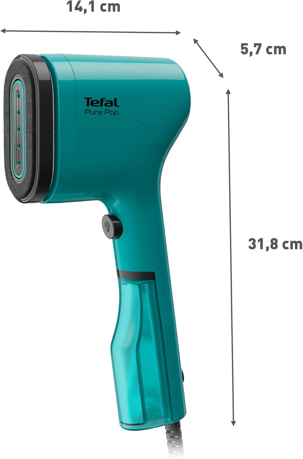 Tefal Pure Pop Slim Handheld Clothes Steamer, No Ironing Board Needed, Ready to Use in 15 Seconds, 70ml Detachable Water Tank, Travel Iron, Garment Steamer, Green, DT2024, Teal-9