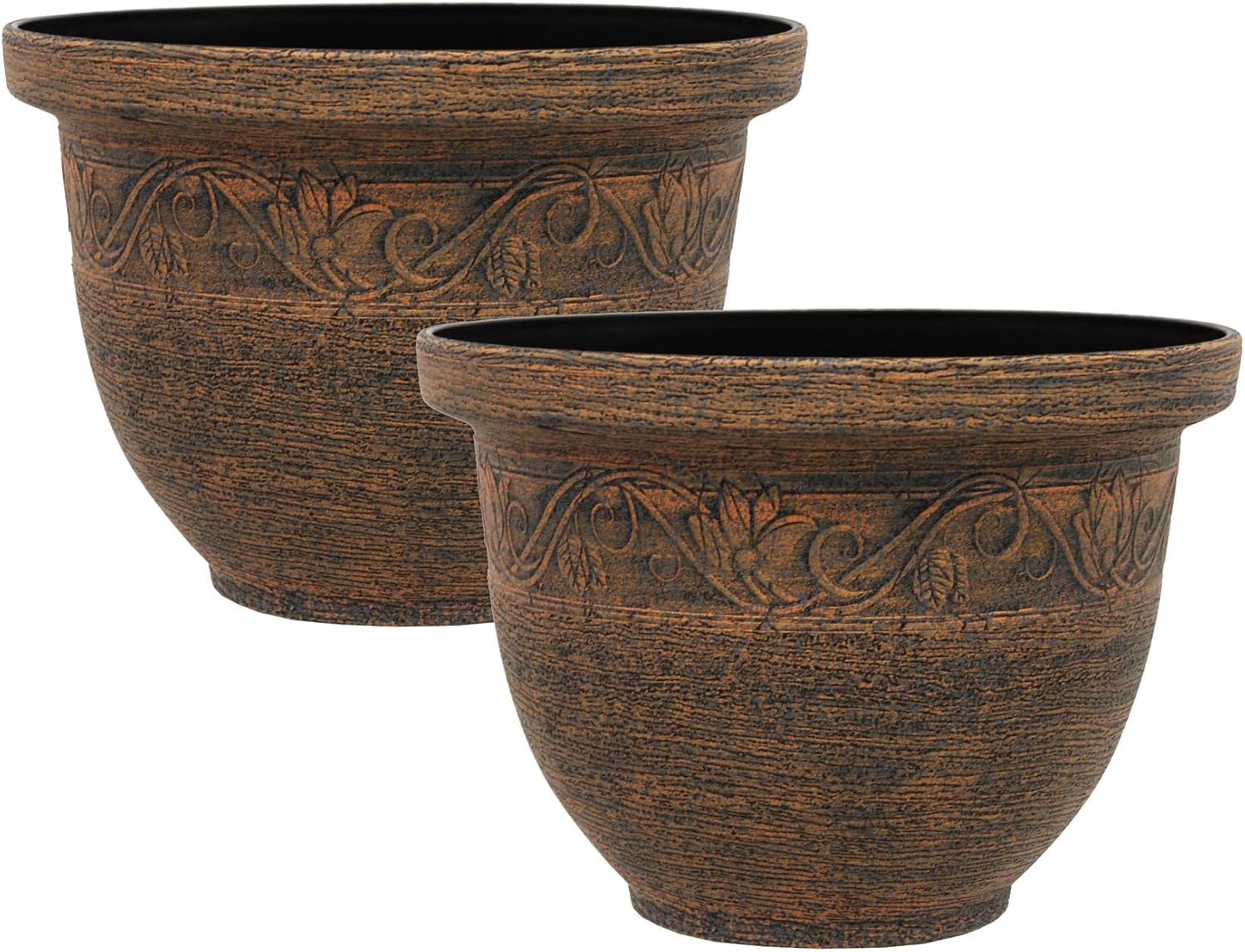 simpa Kingscliffe Rustic Effect Plastic Planter Pots - BRONZE, Set of 2 Pots - 26cm (H) x 36cm Diameter.-0