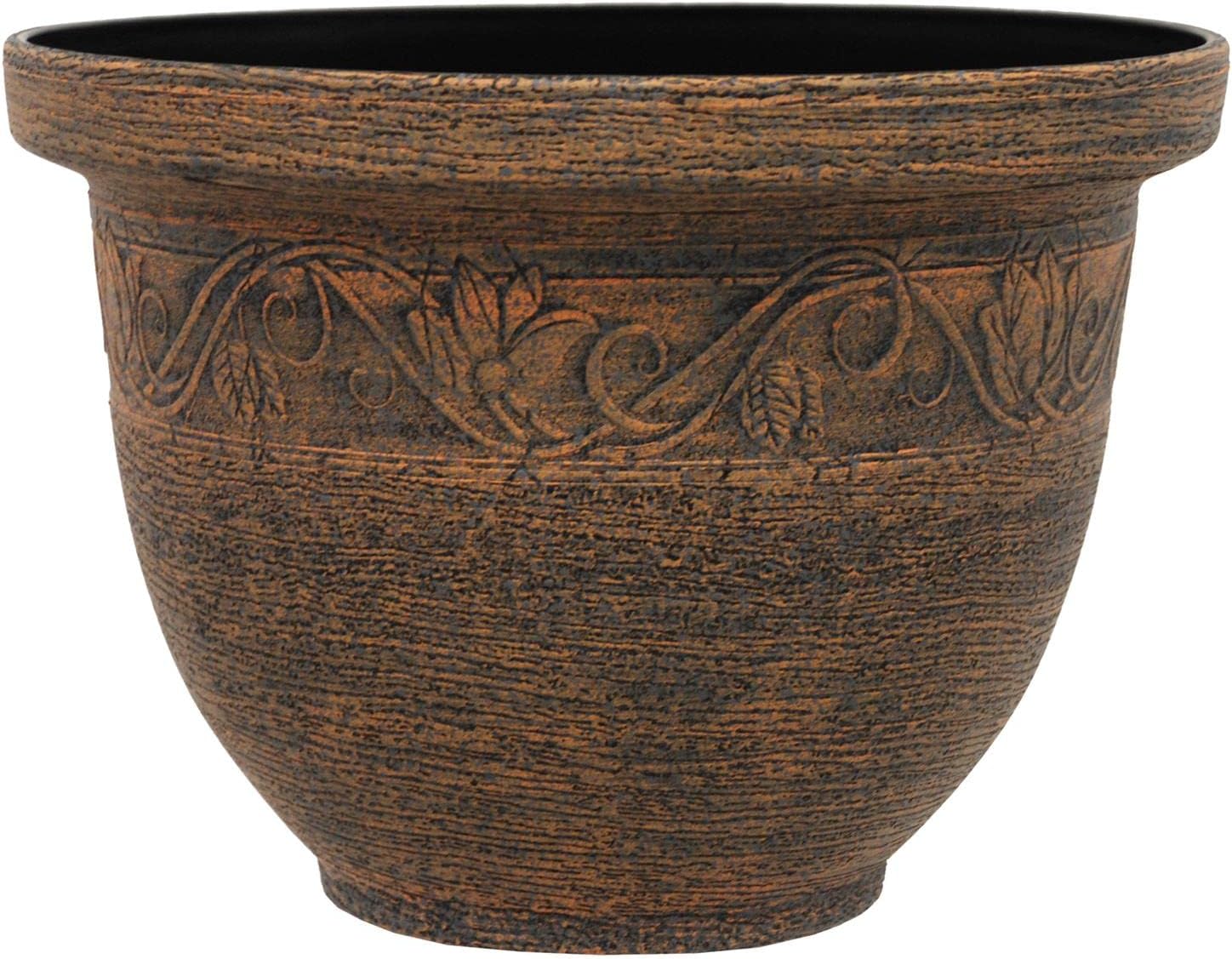 simpa Kingscliffe Rustic Effect Plastic Planter Pots - BRONZE, Set of 2 Pots - 26cm (H) x 36cm Diameter.-1