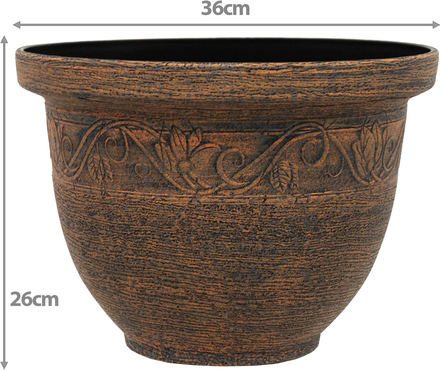 simpa Kingscliffe Rustic Effect Plastic Planter Pots - BRONZE, Set of 2 Pots - 26cm (H) x 36cm Diameter.-2