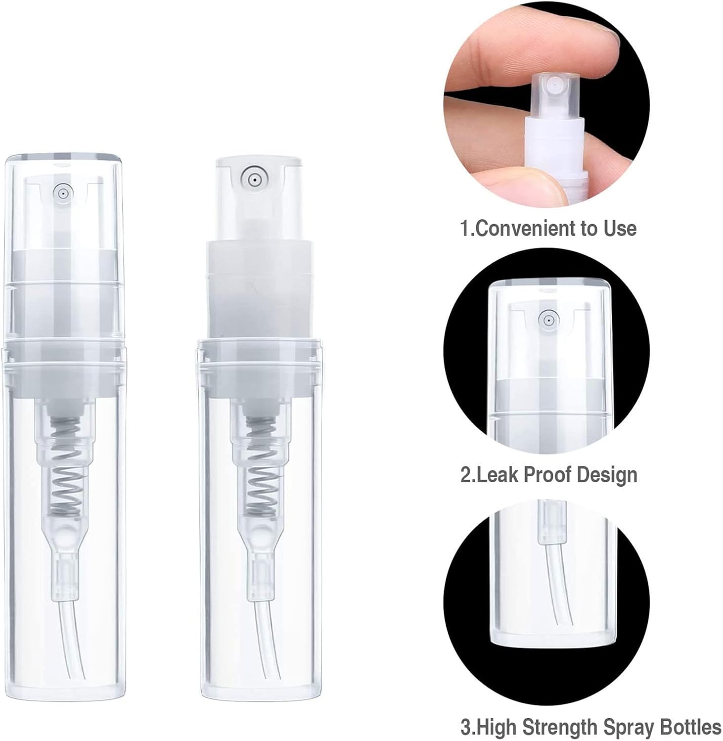 LUCKNIGHT Transparent Fine Mist Sprayer Bottles, Plastic Perfume Atomizers Refillable, Travel Cosmetic Sample Bottle Container, Hydrating Empty Bottle (2ML 20PCS)-2