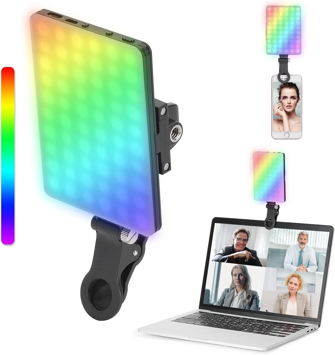 Newmowa RGB LED Video Light for iPhone/Tablet/Laptop, 360° Full Color CRI95+ Dimmable 2500K-8500K LED Panel Light, 2000mAh Rechargeable Portable Light for Selfie, Makeup, Video Conference-0