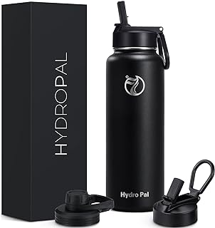 HydroPal Stainless Steel Drinking Bottle - 750 ml, 1 L, 1.2 L, BPA-Free, Suitable for Carbonated Drinks, Insulated Thermos Flask with Straw and 2 Lids, Leak-Proof Insulated Bottle for Children,