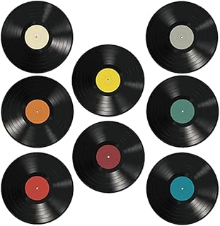 Warmhm 8pcs Vinyl Record Wall Stickers Vintage Vinyl Record Decals Decorative Vinyl Record Wall Ornaments for Home Cafe Bar