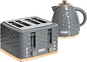 HOMCOM Kettle and Toaster Sets, 3000W 1.7L Rapid Boil Kettle & 4 Slice Toaster with 7 Browning Controls, Defrost, Reheat and Crumb Tray, Otter Thermostat, Grey