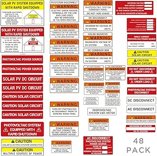 Joyfulmap 48 Pack PV Solar System Install Label Kit, Heavy Duty Vinyl, Waterproof, Durable, Removable, NEC 2017/2020 Requirements, Solar Panel Accessories, Labels