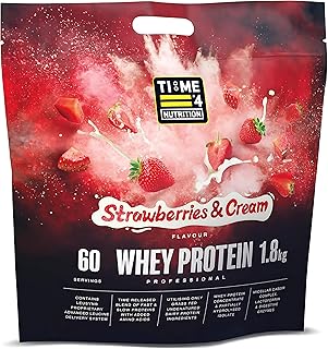 Time 4 Whey Protein Professional Time Release Grass Fed Native Whey Protein Powder, 85% Whey Concentrate, Partially Hydrolysed Whey Isolate, Micellar Casein, Leucine (Strawberries & Cream, 1.8kg Bag)