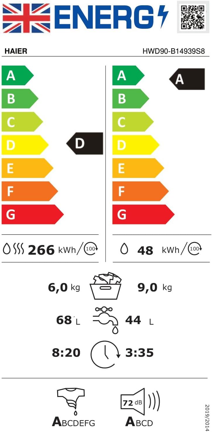 Haier HWD90-B14939S8 Freestanding Washer Dryer, 9kg/6kg Load, 1400RPM, Graphite [Energy Class D]-7