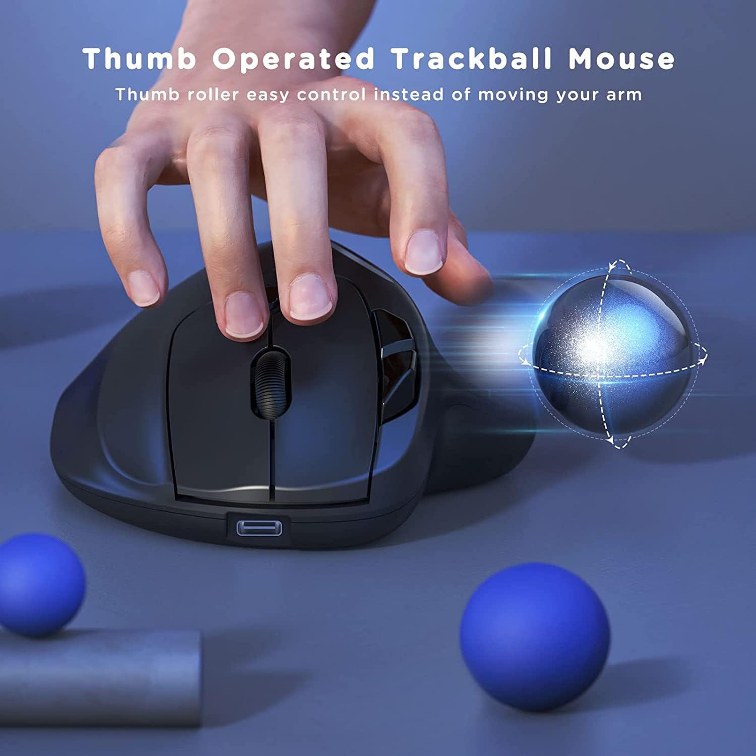 Trackball Mouse Wireless, Ergonomic Rollerball Mouse with RGB Backlit, 2.4G USB and Dual-Bluetooth Connection, Thumb Control Mouse Rechargeable for Windows Mac Android iPad Computer Laptop, Black-1