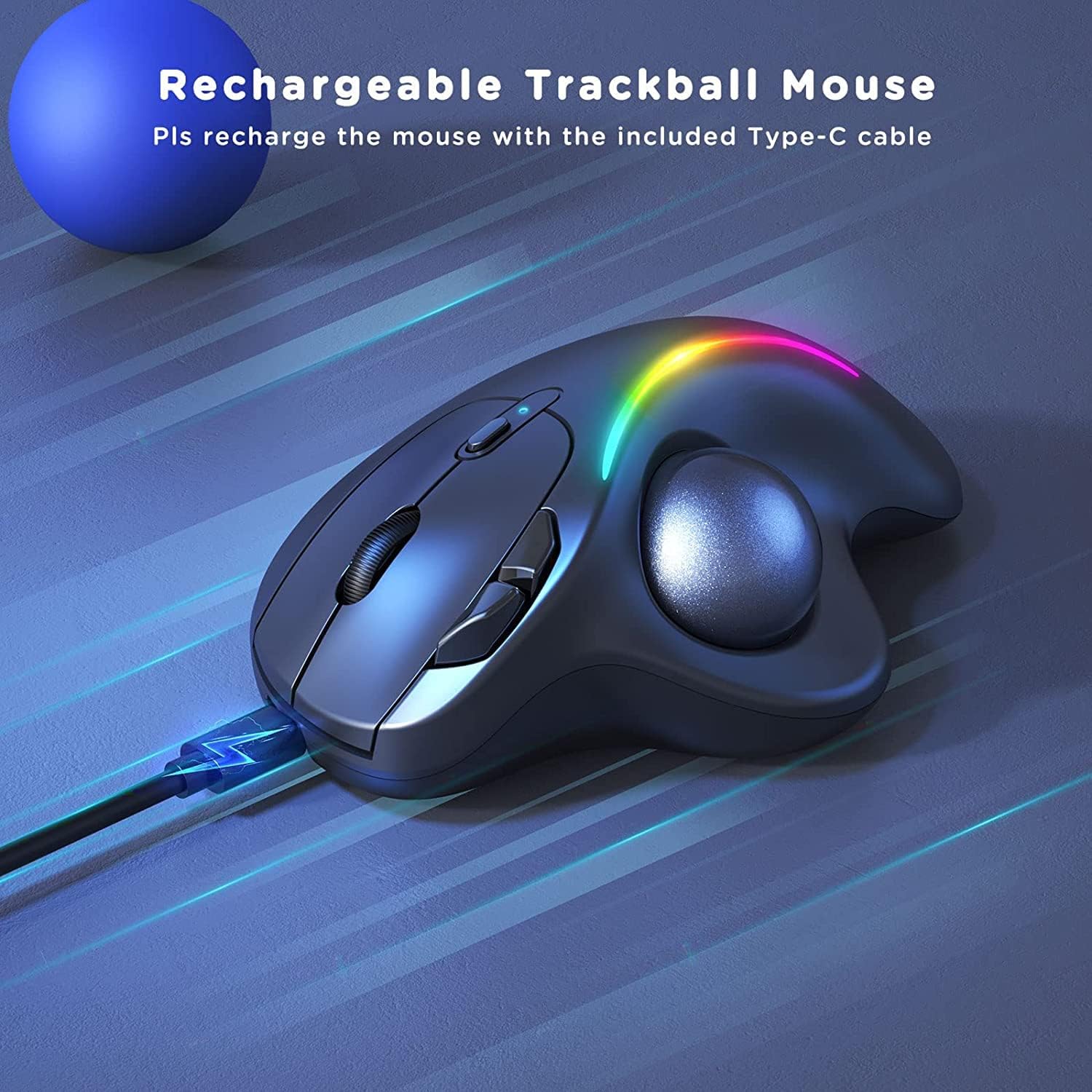 Trackball Mouse Wireless, Ergonomic Rollerball Mouse with RGB Backlit, 2.4G USB and Dual-Bluetooth Connection, Thumb Control Mouse Rechargeable for Windows Mac Android iPad Computer Laptop, Black-4