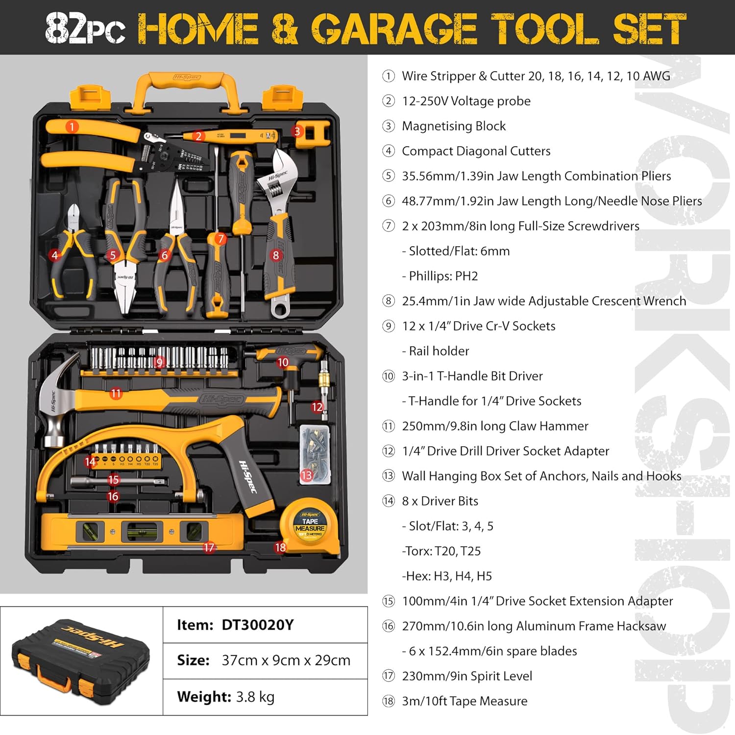 Hi-Spec 82-Piece Home Repair Tool Kit Set .Essential Hand Tools for DIY Repairs, Home Maintenance, and Auto Care-2