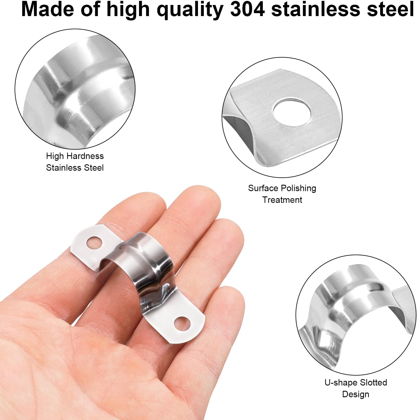 22Pcs Pipe Strap Clamp Holder M20mm Stainless Steel Brackets Saddle Clip U Shaped Clips Straps Two Hole Tube Strap Tension Clips Hose Clamp for Anchor Water Pipe Wooden Panels-2