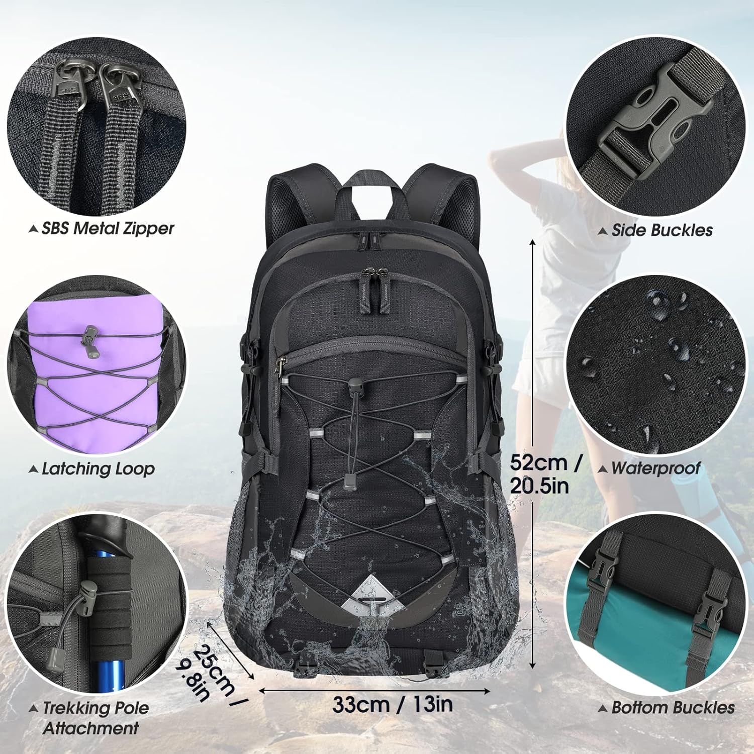 IGOLUMON Hiking Backpack 40L Lightweight Foldable Backpack for Men Women Durable Water Resistant Daypack Rucksack for Camping Cycling Climbing Walking Mountaineer Outdoor Sports-3