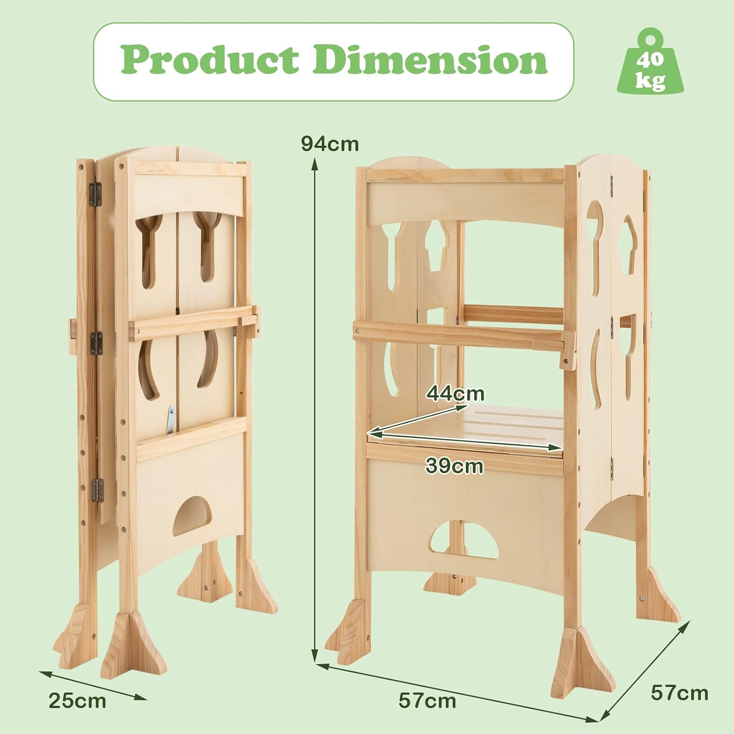 Maxmass Folding Kids Step Stool, Wooden Standing Tower with Height-Adjustable Platform, 4-Sided Guardrails & Safety Latches, Toddlers Kitchen Helper for Bathroom, Dining Room (Natural)-3