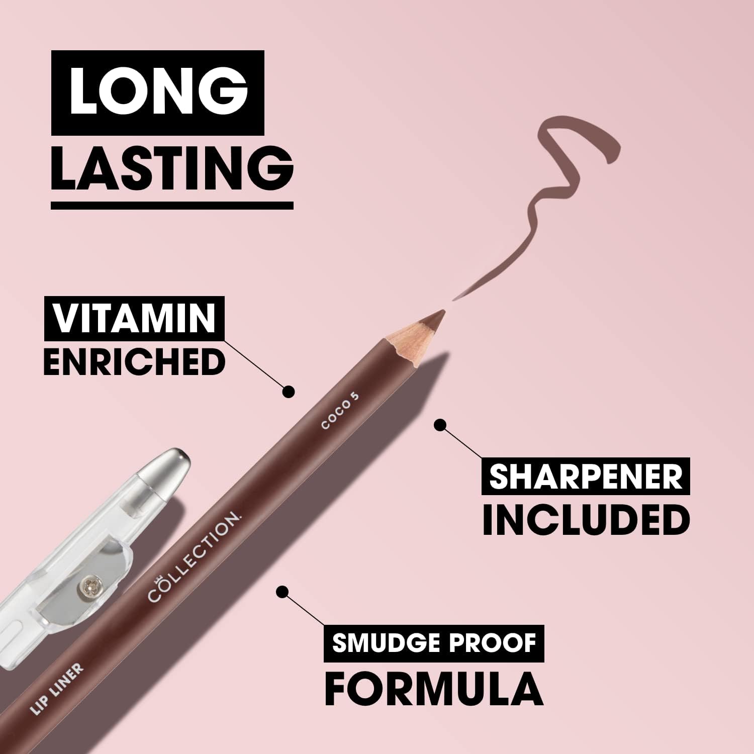 Collection Cosmetics Long-Lasting Lip Liner Pencil with Sharpener, Coco-4