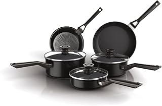 Ninja ZEROSTICK Classic 5-Piece Pan Set [CW55000UK] Aluminium Cookware, Induction Compatible, Dishwasher Safe, Oven Safe to 180°C, Glass Lids, Black