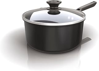 Ninja ZEROSTICK Classic Cookware 20cm Saucepan, Non-Stick, Long Lasting Aluminium Saucepan, Induction Compatible, Oven Safe to 180°C, Glass Lid, Black, CW50220UK