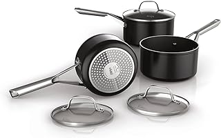 Ninja ZEROSTICK Essentials Cookware 3-Piece Saucepan Set with Glass Lids, Non-Stick, Long Lasting, Forged Aluminium Pan Set, Induction Compatible, Oven Safe to 260°C, Black C13000UK