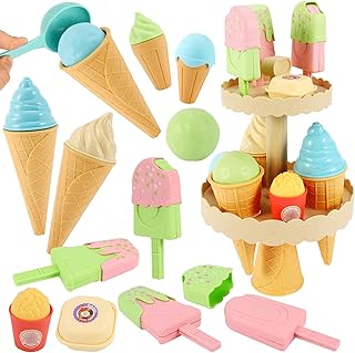 AOLEVA Kids Ice Cream Toys Play Set for Kids, Plastic Toy Play Food Sets for Children Kitchen Toddler Ice Cream Shop Accessories Gifts for 3 4 5 Years Old Kids Boys Girls