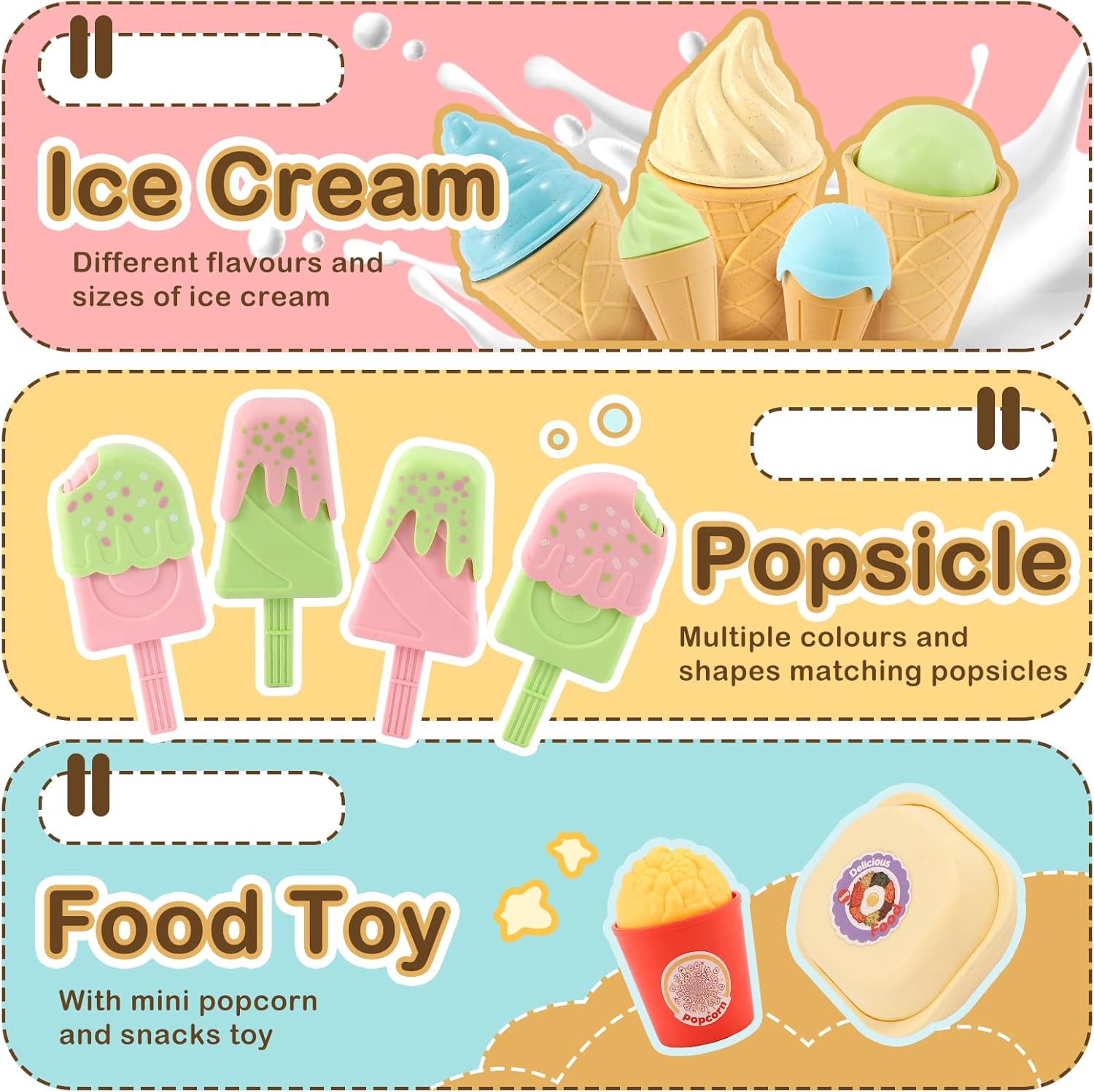 AOLEVA Kids Ice Cream Toys Play Set for Kids, Plastic Toy Play Food Sets for Children Kitchen Toddler Ice Cream Shop Accessories Gifts for 3 4 5 Years Old Kids Boys Girls-2