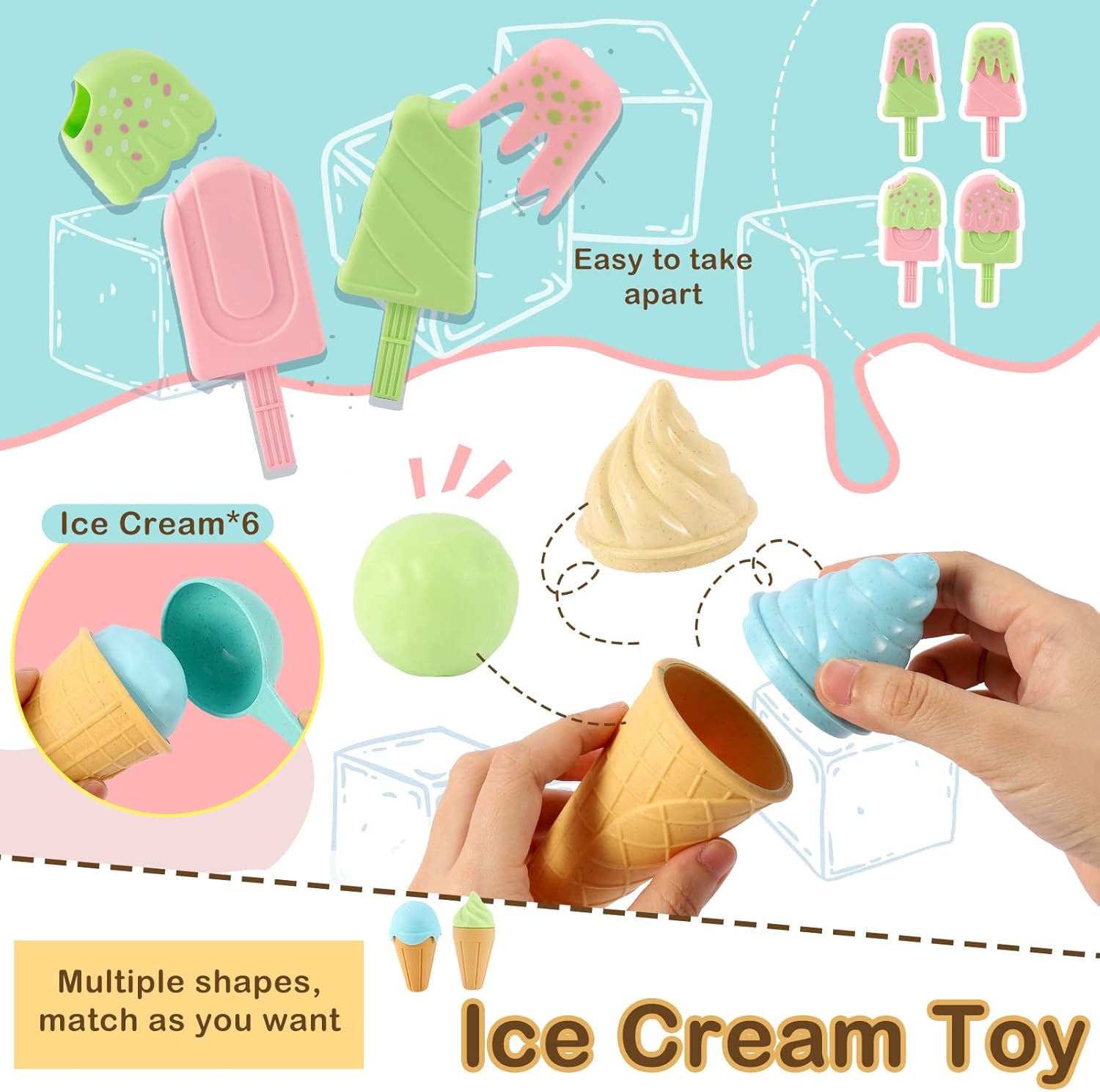 AOLEVA Kids Ice Cream Toys Play Set for Kids, Plastic Toy Play Food Sets for Children Kitchen Toddler Ice Cream Shop Accessories Gifts for 3 4 5 Years Old Kids Boys Girls-3