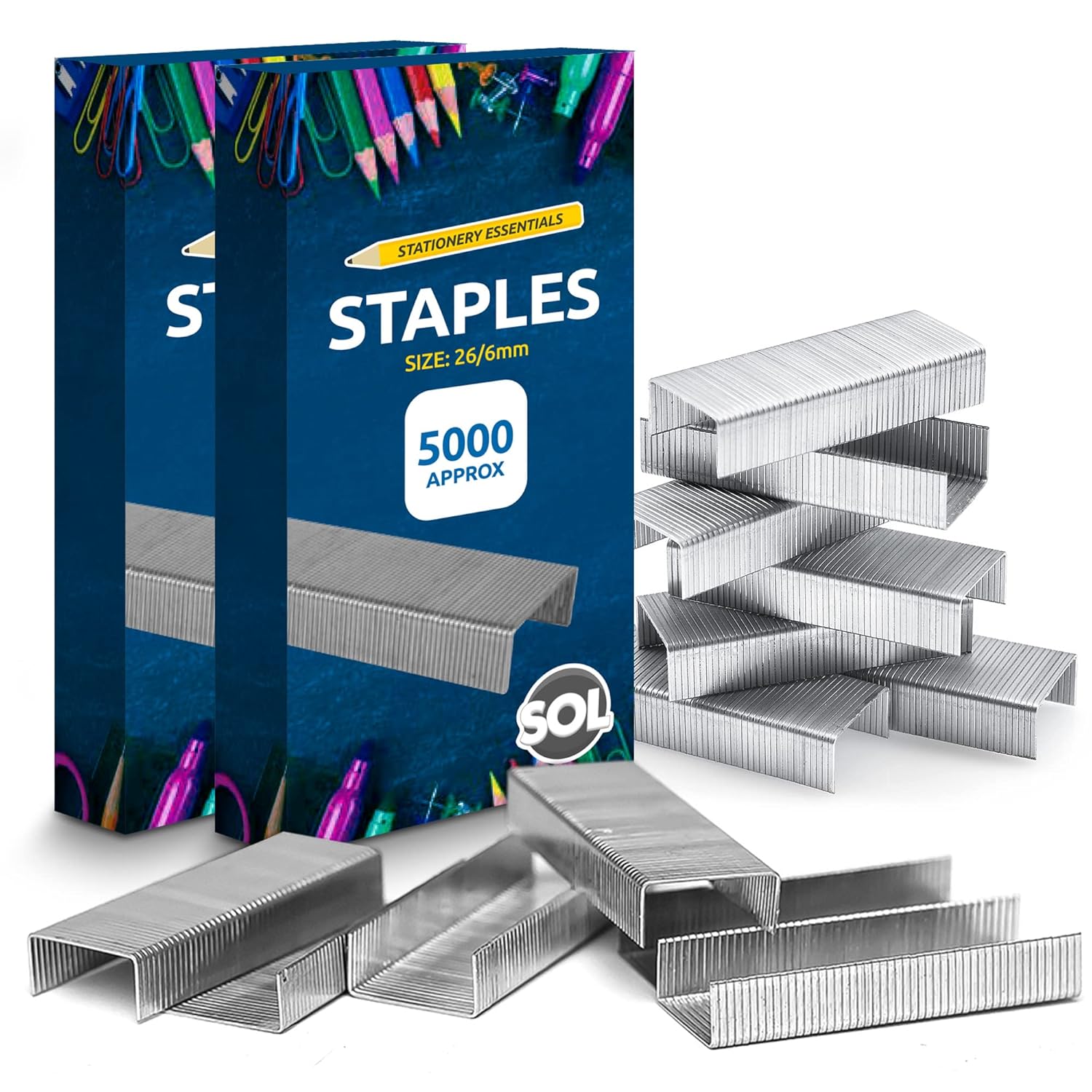 10000pk Staples 26/6 Standard Fit | 26/6mm Staples for Desktop Staplers and Pliers | 26/6 Staples 26/6mm | Office and School Stationary Supplies 26/6 Staples 10000 | 26/6mm Staple + SOL Sticker-0