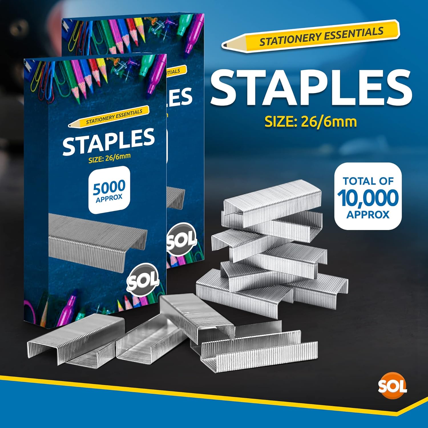 10000pk Staples 26/6 Standard Fit | 26/6mm Staples for Desktop Staplers and Pliers | 26/6 Staples 26/6mm | Office and School Stationary Supplies 26/6 Staples 10000 | 26/6mm Staple + SOL Sticker-2