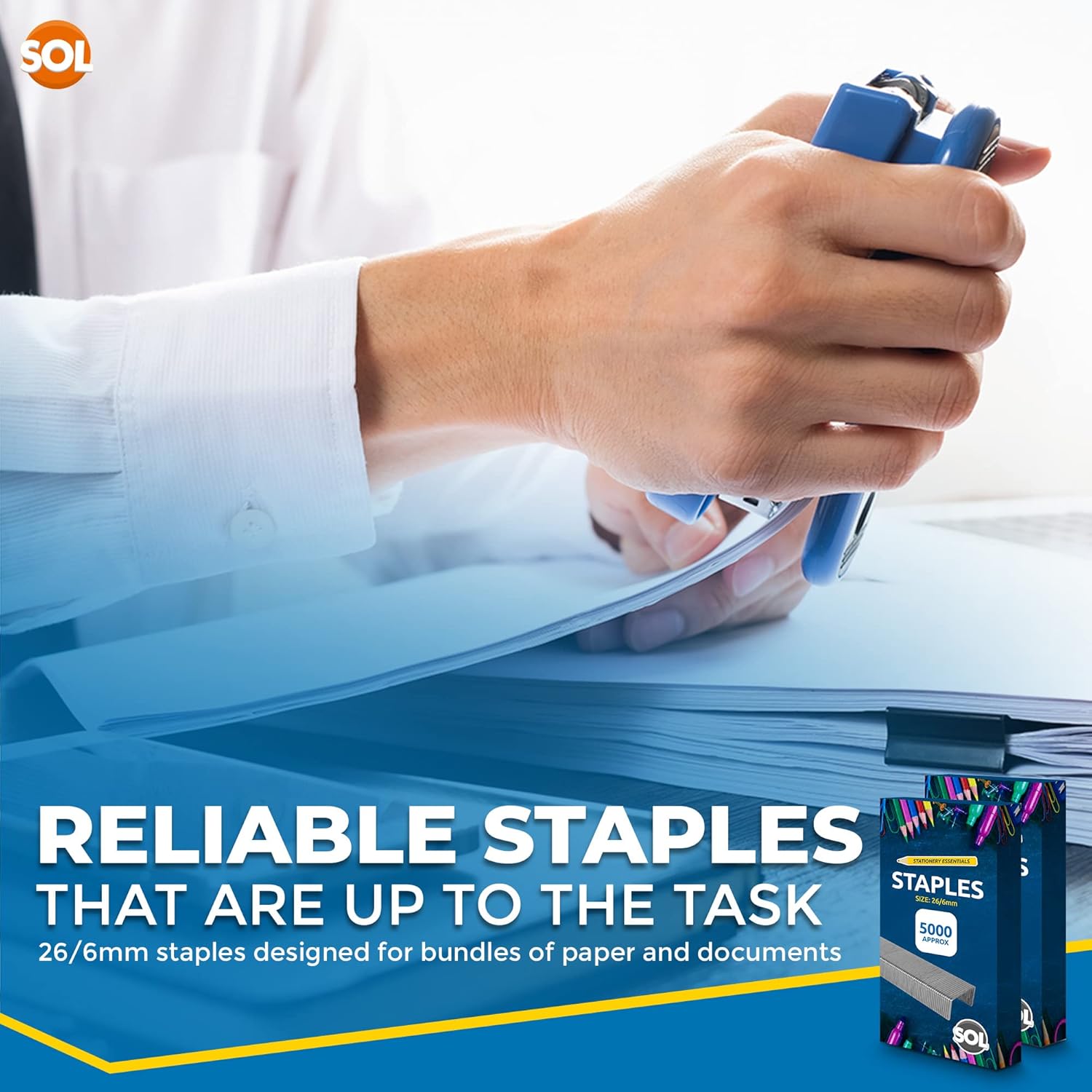 10000pk Staples 26/6 Standard Fit | 26/6mm Staples for Desktop Staplers and Pliers | 26/6 Staples 26/6mm | Office and School Stationary Supplies 26/6 Staples 10000 | 26/6mm Staple + SOL Sticker-4