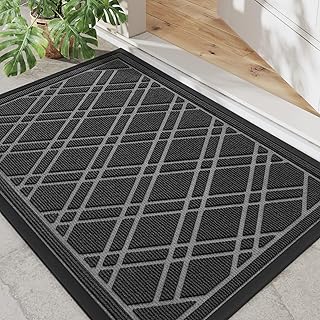 DEXI Door Mat 60 x 90 cm, Dirt Trapper Door Mats Heavy Duty, Non-Slip Rubber Backing Entrance Rug Waterproof, Shoes Scraper Doormat for Outdoor and Indoor, Grey