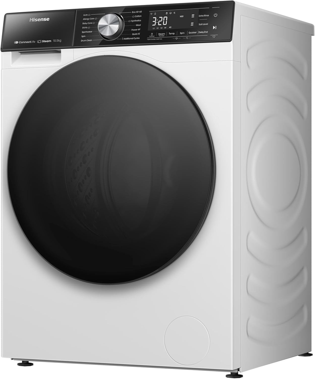 Hisense WF5S1245BW Freestanding 12 KG Front Load Inverter Washing Machine with Auto Dose WiFi Enabled Steam Wash 19 Programs 1400 RPM White Energy Rating A-10