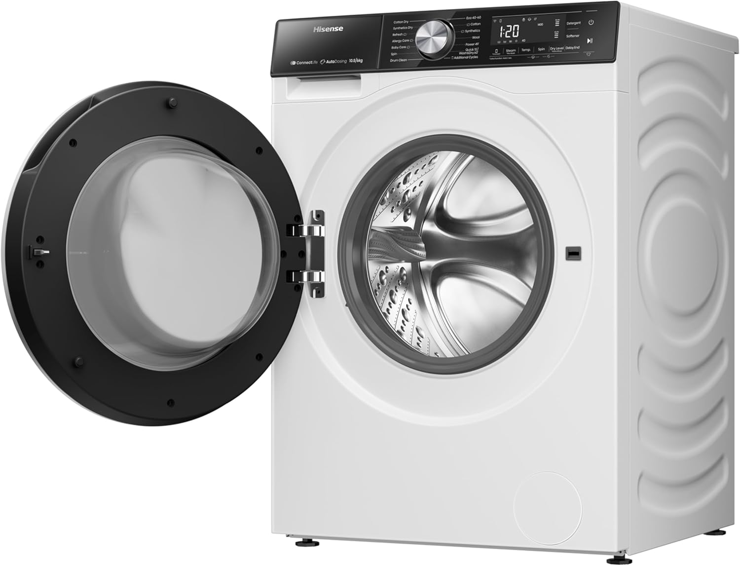 Hisense 5S Series WD5S1045BW 60cm Freestanding 10.5/6 KG Front Load Inverter Washer Dryer with Auto Dose WiFi Enabled Steam Wash - 19 Programs 1400 RPM White Energy Rating A/D-10