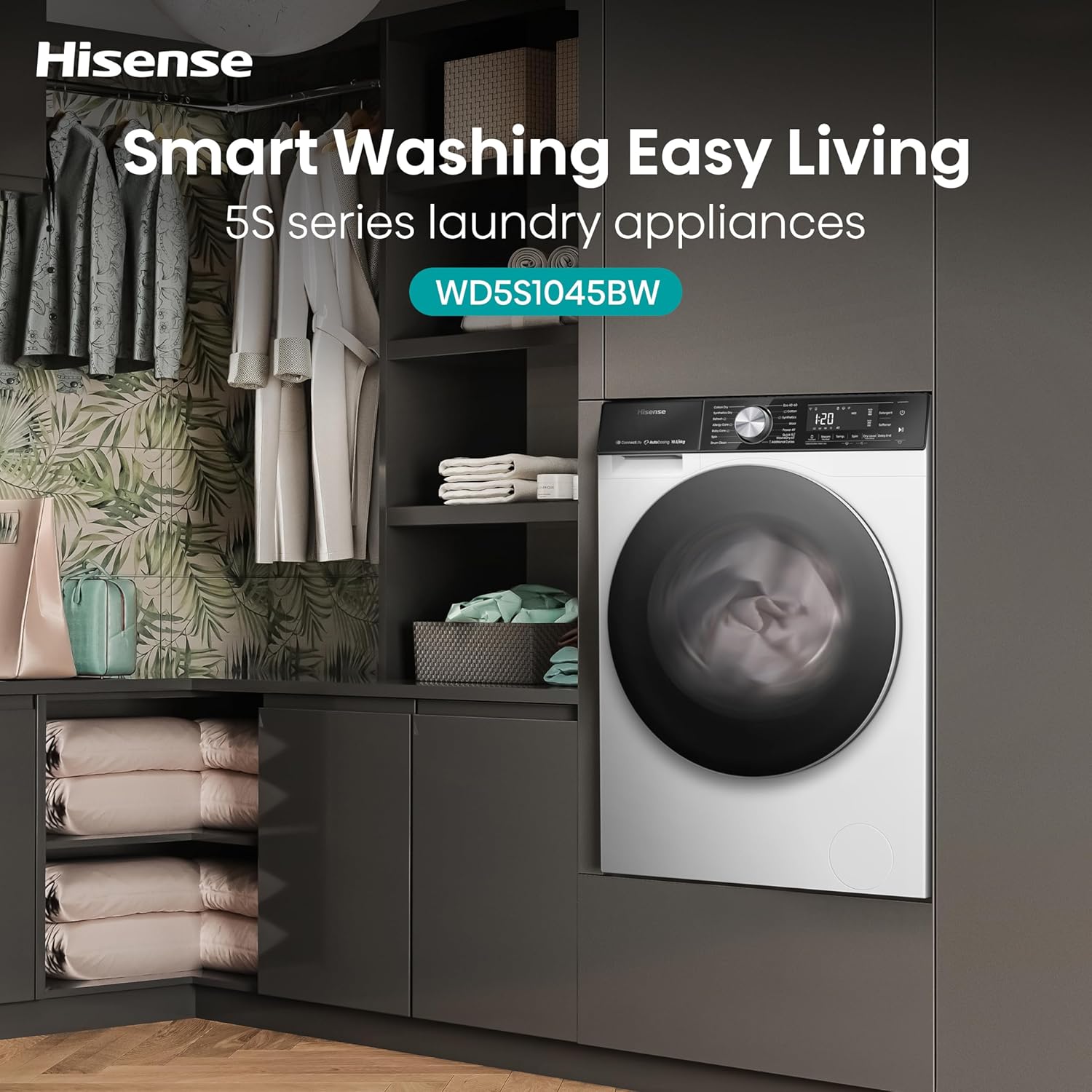 Hisense 5S Series WD5S1045BW 60cm Freestanding 10.5/6 KG Front Load Inverter Washer Dryer with Auto Dose WiFi Enabled Steam Wash - 19 Programs 1400 RPM White Energy Rating A/D-11