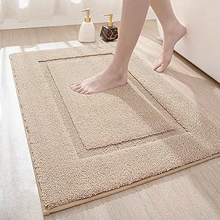 DEXI Bath Mat 50 x 80 cm, Non Slip Bathroom Mat, Soft Microfiber and Super Absorbent Bath Mats for Bathroom, Machine-Washable Bathroom Rug, Beige