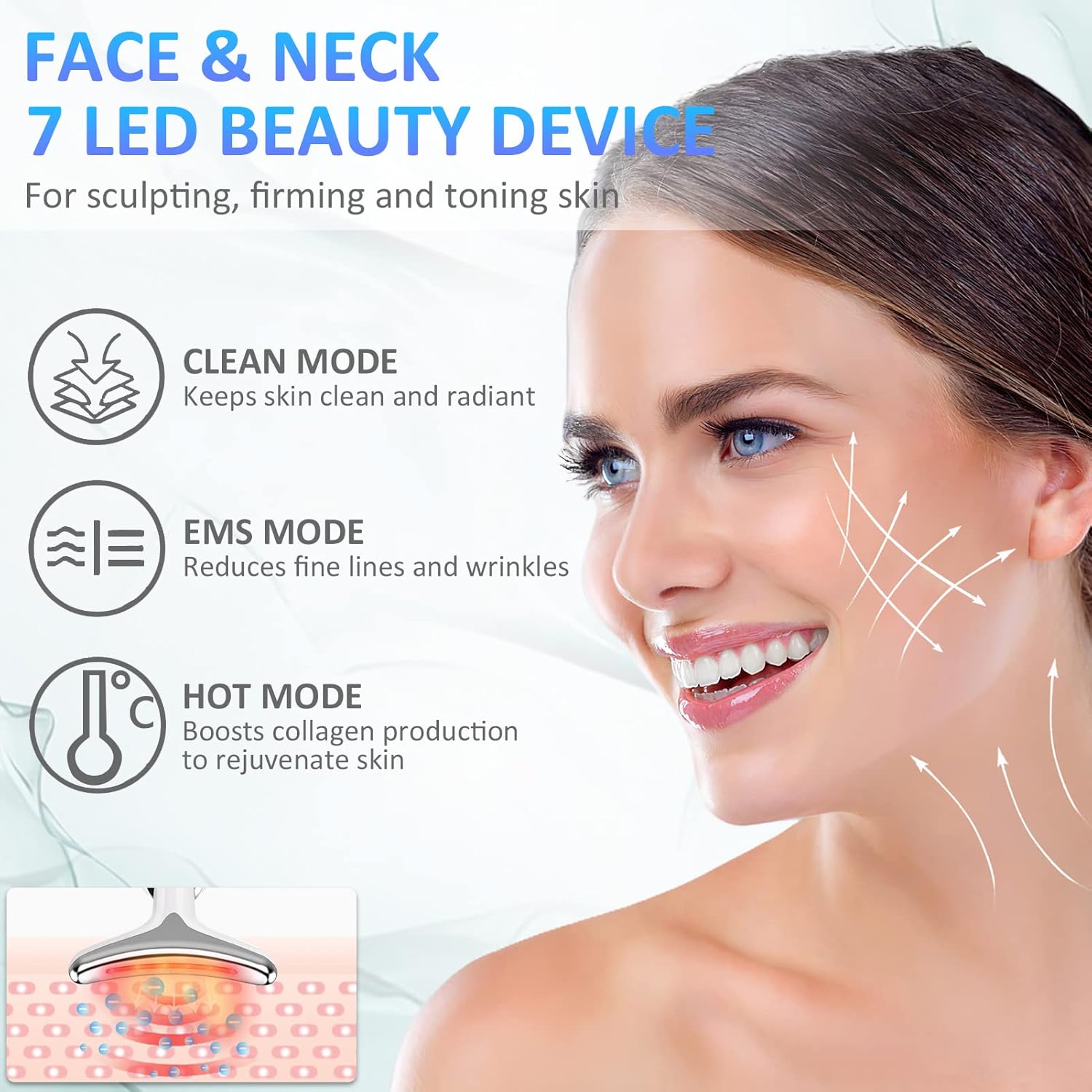 Face Massager 7 Color Facial Massage Anti-Aging Facial Neck Eye Device 7 Mode with 45°C Heat Face Toning Device Skin Care Tools for Women and Man (7 Color Mode)-3