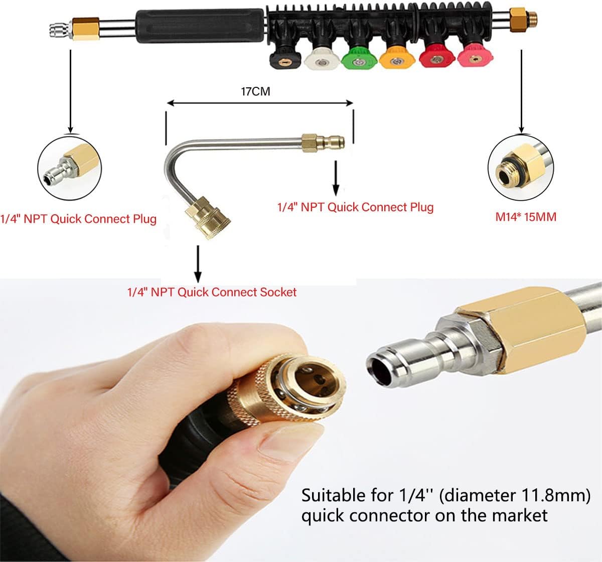 Pressure Washer Extension Wand, ZAYMDO 4000PSI Pressure Washers Extension Rod Replacement Lance Gutter Cleaning Tools for Roof Window Washing, 1/4 Inch Quick Connect-2