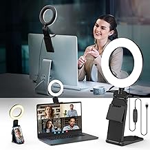 5" Desk Ring Light with Stand, LED Ring Light for Laptop Monitor, Video Conference Lighting, Zoom Meeting Light for Video Calls Selfie Makeup PC Webcam, Phone Holder with Continuous Output Lighting