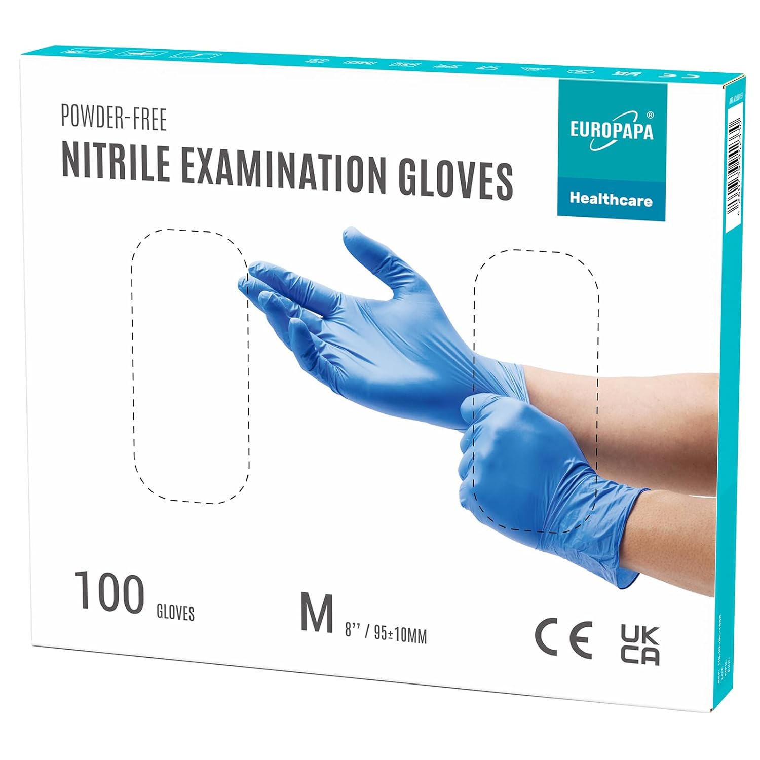 EUROPAPA® 100x nitrile gloves disposable gloves disposable gloves examination gloves nitrile gloves powder-free without latex non-sterile latex-free disposable gloves (M, Ocean Blue)-0