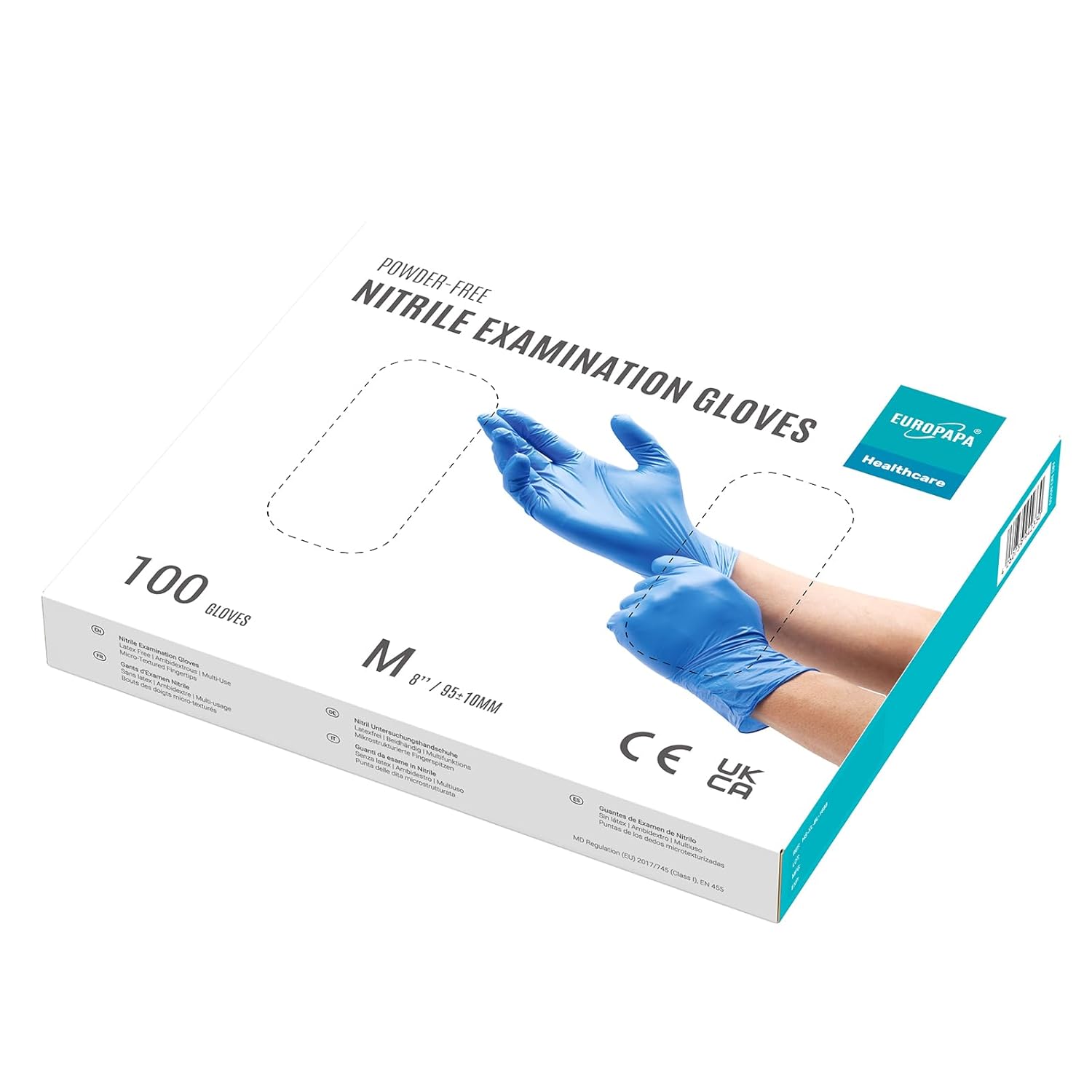 EUROPAPA® 100x nitrile gloves disposable gloves disposable gloves examination gloves nitrile gloves powder-free without latex non-sterile latex-free disposable gloves (M, Ocean Blue)-2