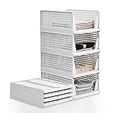 BTGGG 4 Pack Wardrobe Storage Organiser Stackable Drawer Organizer Collapsible Storage Boxes for Shelves, Easy Pull Out Drawer Dividers for Closet, Cabinet, Pantry, Laundry Study Room Organization