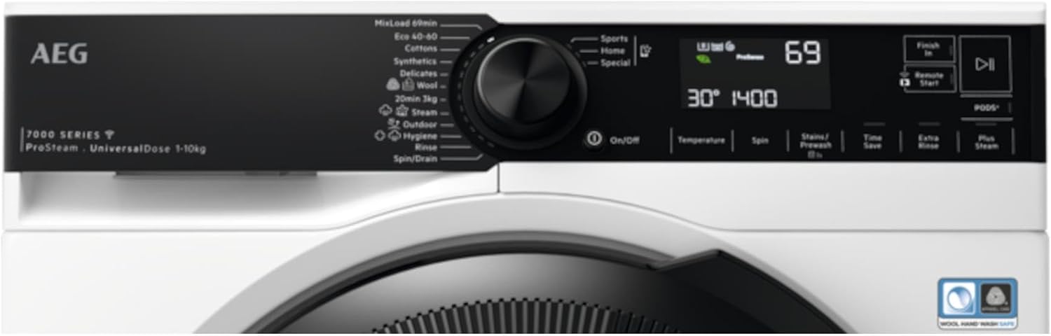 AEG 7000 Series Washing Machine LFR74164UC, UniversalDose ProSteam Freestanding Washing Machine using 96% less water, Large Capacity, 10kg Load, 1600rpm Spin, Energy Class A, White-3