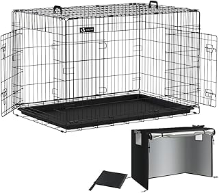 VOUNOT Dog Crate Portable Pet Crate Foldable Secure Puppy Cage with Durable Crate Cover 2 Doors, Removable Slide Tray, 2 Carry Handles, XXL 48 Inches, Black