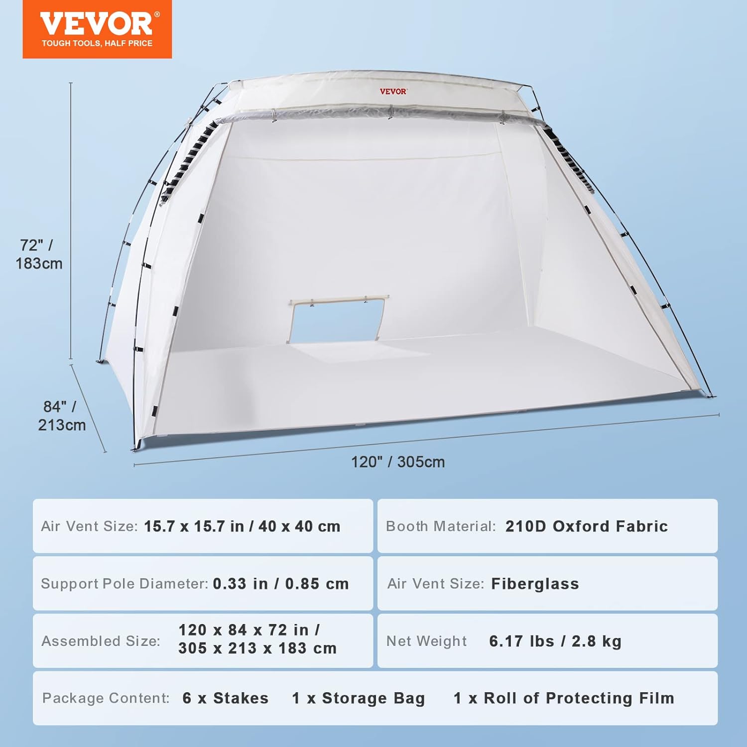 VEVOR Spray Paint Shelter, 10x7x6ft Portable Spray Paint Tent with Built-In Floor & Mesh Screen, Foldable Pop Up Paint Booth for Furniture Large DIY Hobby Tool Painting Station-6