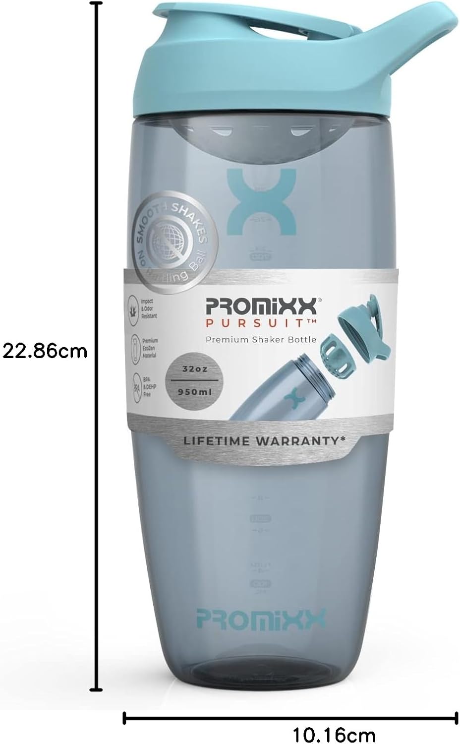 Promixx Pursuit Protein Shaker Bottle - Premium Shaker for Protein Shakes - Lifetime Durability, Leakproof, Odourless - 950ml / 32oz (Ocean Calm Blue)-9