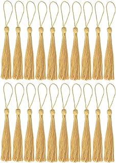 20pcs Silky Handmade Tassels Bookmarks Tassel Craft Floss Tassel with Cord Loop,Gold Bookmark Tassels,Silky Tassels Handmade Bookmarks Pendant for Bookmarks,DIY Craft,Jewelry Making,Home Decor(13cm)